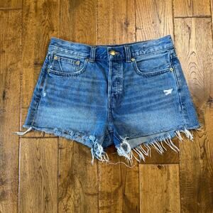 Madewell The Brynn Short Blue Denim Cutoff Shorts Button Fly Womens Size 26